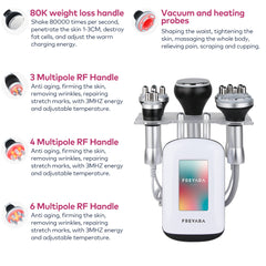 Upgraded 5in1 80Khz Radio-frequency Vacuum Ultrasonic Cavitation Machine, Body Slimming Sculpting Device for Face, Arm, Waist, Belly, Leg
