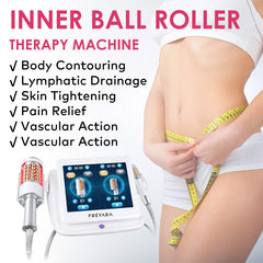 Inner Ball Roller Massage Machine 2 Handles, Compression Micro-Vibration Therapy with Red & Blue LED Light for Body Sculpting, Lymphatic Drainage, Cellulite Reduction, Muscle Relaxation & Skin Tightening