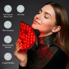 Comprehensive Anti-Aging Treatment:4-Color LED Light Therapy Silicone Mask for Face and Neck Firming and Brightening, 480 LED Beads