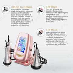FREYARA 3in1 40K RF Ultrasonic Cavitation Machine (pink), Body Sculpting Slimming Device, 3 Massage Heads for Belly Fat, Waist, Arm, Leg, Butt