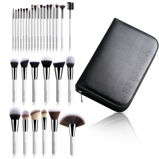 Professional Makeup Brushes Set 30pcs Complete Collection White with Brushes Organizer Bag