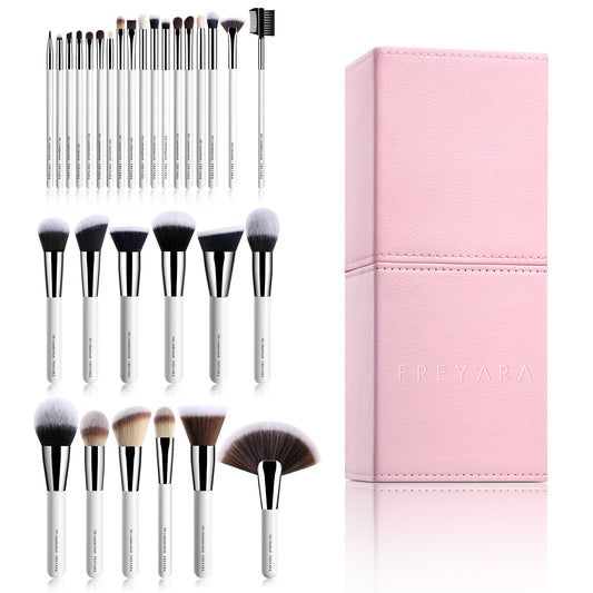 Professional Makeup Brushes Set 30pcs Complete Collection White with Brushes Holder Pink