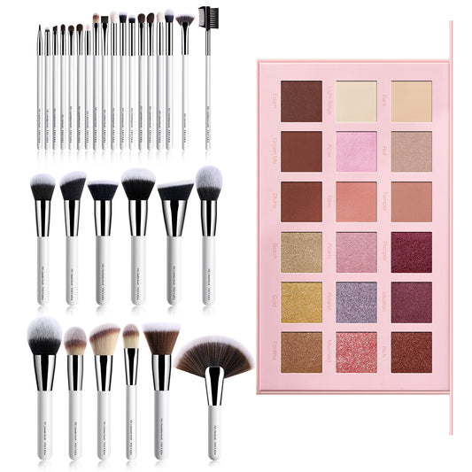 Professional Makeup Brushes 30pcs Set White with Golden Rose Eyeshadow Palette