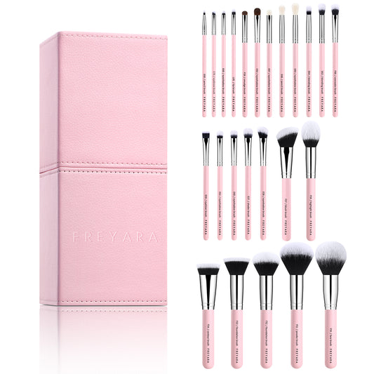 FREYARA Professional Makeup Brushes Set 25pcs Glitter Pink with Brushes Holder Pink
