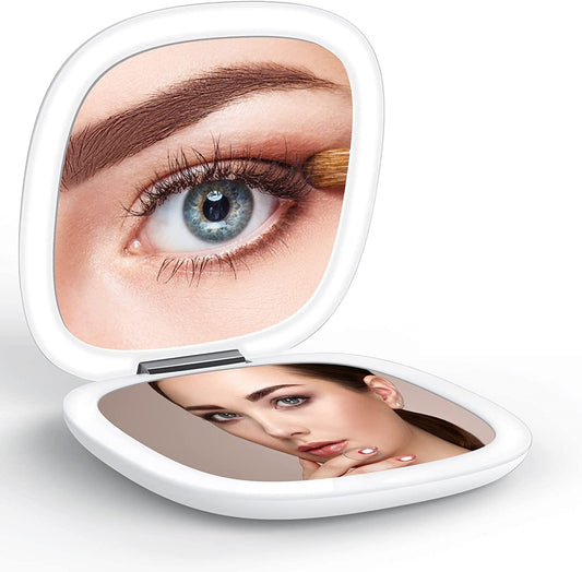 Mini LED Makeup Mirror, 1X/5X Double Sided, Portable for Travel, USB Rechargeable