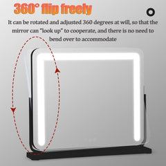 Large Makeup Vanity Mirror 50*42cm with LED Strip, 3 Color Mode, Smart Touch, Adjustable Brightness, Plug Charge