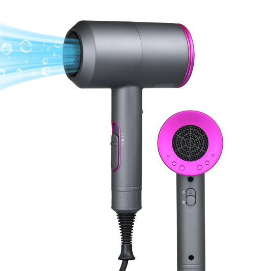 Ionic Hair Dryer, 1800W Fast Dry, 2 Nozzles & 1 Diffuser, 3 Temps & 2 Speed, UK Plug