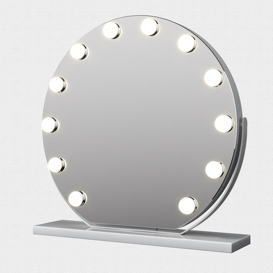 Round Hollywood Vanity Mirror with 12 LED Lights, 50cm/20" Large, 3 Light Mode, Smart Touch, Adjustable Brightness, Plug Charge