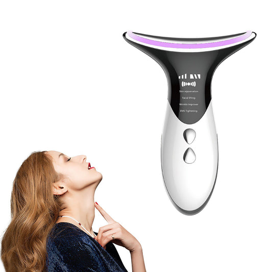 EMS Neck Massager Electric Heated, for Vibration Wrinkles Lifting Tightening, 3 Color Mode, USB Rechargeable
