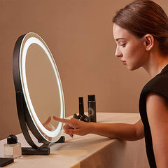 Round LED Vanity Mirror 50cm/20" Large for Bedroom Table, Smart Touch, 3 Light Mode, Adjustable Brightness, 360° Rotation, UK Plug