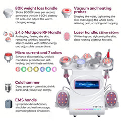 9in1  80K Radio-frequency Ultrasonic Cavitation Machine with EMS Laser Pads for Body Slimming, Vacuum Massager Device for SPA Salon.