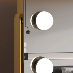 Large Arched Vanity Mirror with 17 LED Bulbs, 360 Rotation, 3 Light Mode Touch, Dimmable Brightness, Plug in to use, Black Stand