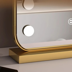 Large Arched Vanity Mirror with 17 LED Bulbs, 360 Rotation, 3 Light Mode Touch, Dimmable Brightness, Plug in to use, Black Stand