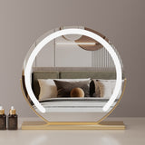 Round Makeup Vanity Mirror 24"/60cm Large for Dressing Table, LED Strip, 3 Light Mode, 360° Rotating, Adjustable Brightness, UK Plug