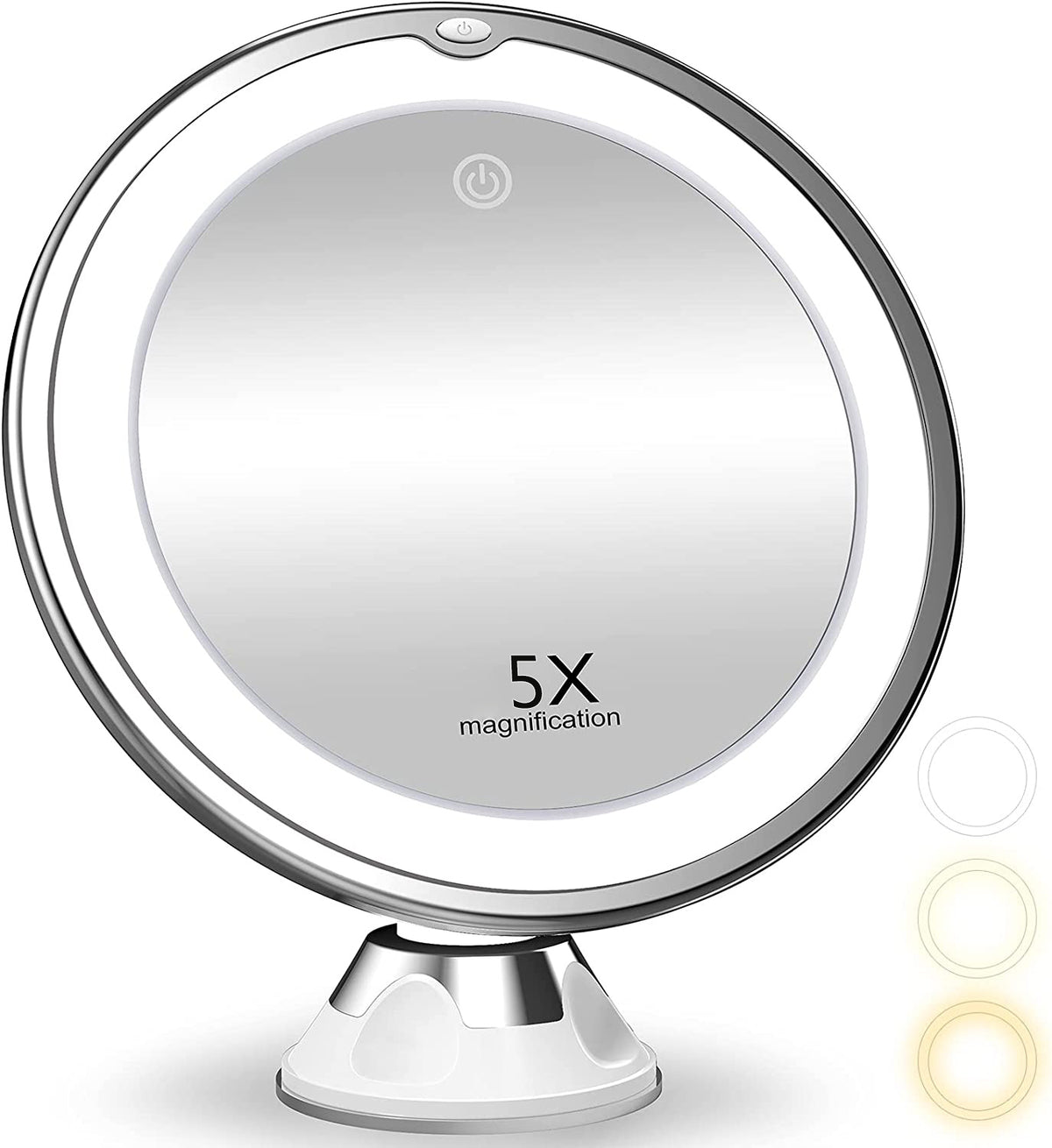6.7" Makeup Mirror 5X with Lights, 360° Rotation, Battery Powered