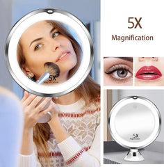 6.7" Makeup Mirror 5X with Lights, 360° Rotation, Battery Powered