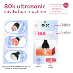 80K Cavitation Machine, 3in1 Ultrasonic Body Slimming System, Fat Burning Cellulite Body Massager