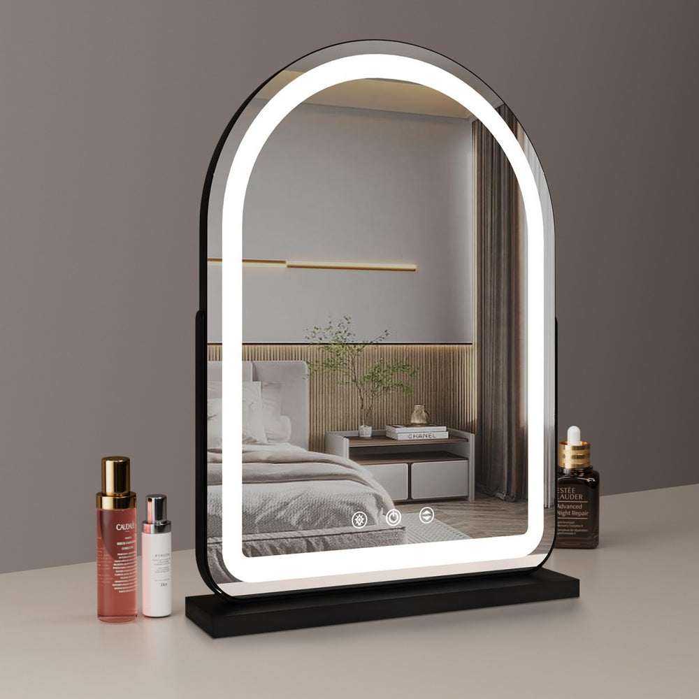 Mirror Mode Large Arched Vanity Mirror with LED Strip, 360 Rotation, 3 Light Mode ...