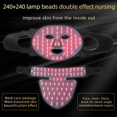 Comprehensive Anti-Aging Treatment:4-Color LED Light Therapy Silicone Mask for Face and Neck Firming and Brightening, 480 LED Beads..