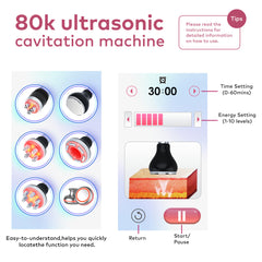 80k RF Ultrasonic Vacuum Cavitation System 6in1, for Fat Burning Body Slimming Sculpting, with EMS Pads