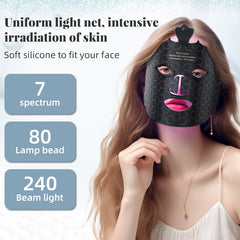 7-Color LED Light Therapy Silicone Face Mask Wireless Design, 80 LED Beads,240 Chips