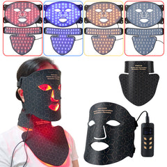 Comprehensive Anti-Aging Treatment:4-Color LED Light Therapy Silicone Mask for Face and Neck Firming and Brightening, 480 LED Beads