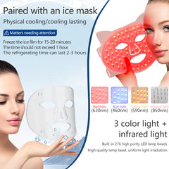 Revolutionize Your Skincare Routine:The Ultimate 4-Color LED Light Therapy & Ice Cooling Silicone Mask, 276 LED Beads