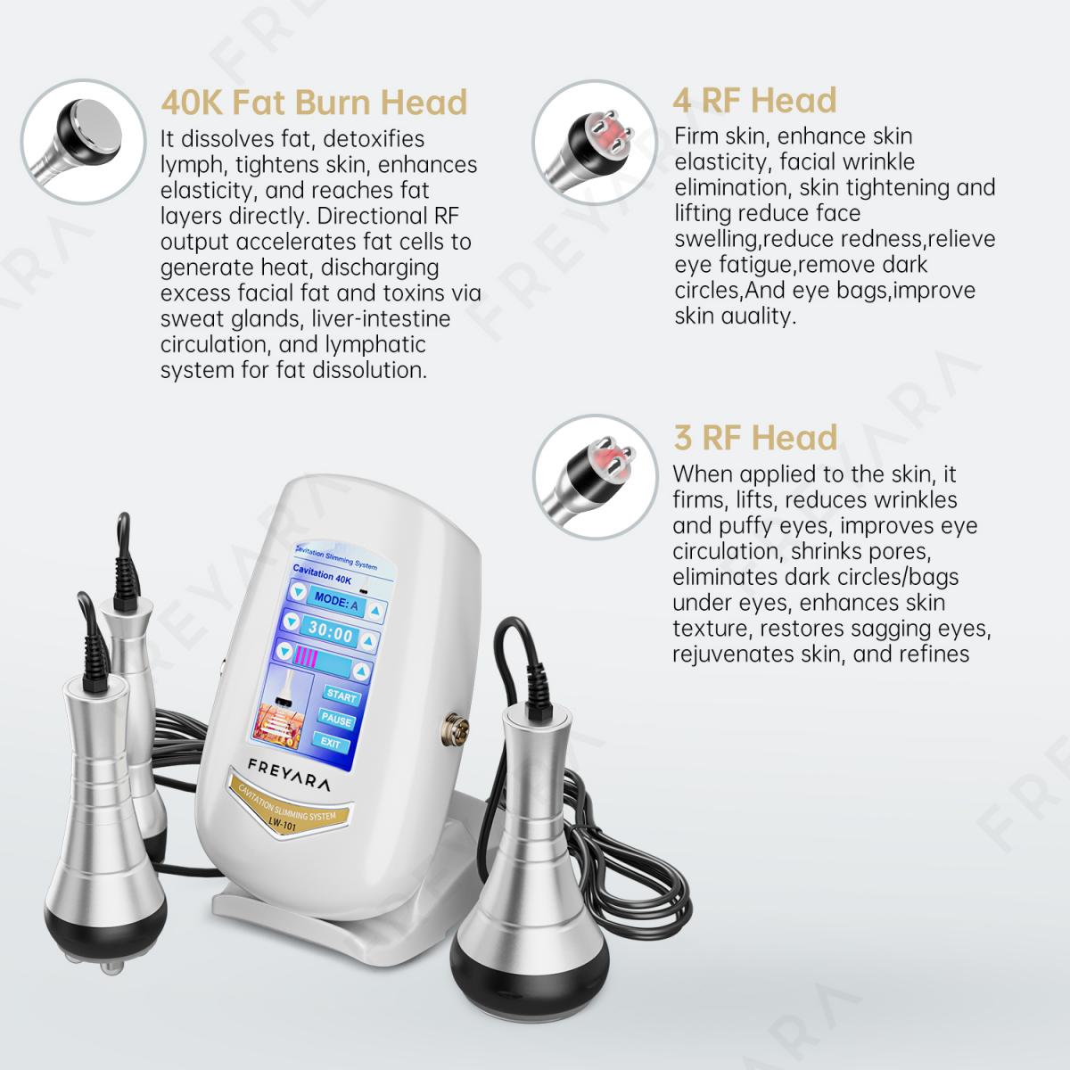 3in1 40K RF Ultrasonic Cavitation Machine, Body Sculpting Slimming Device, 3 Massage Heads for Belly Fat, Waist, Arm, Leg, Butt