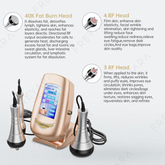 FREYARA 3in1 40K RF Ultrasonic Cavitation Machine (rose gold), Body Sculpting Slimming Device, 3 Massage Heads for Belly Fat, Waist, Arm, Leg, Butt
