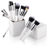 Professional Makeup Brushes 15pcs Set with Brushs Holder, White