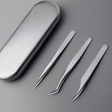 Eyelash Extension Tweezers, Professional Precision Stainless Steel, 3in1 with Box