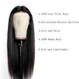 13x4 Lace Front Wigs Human Natural Hair, Straight, 180% Density, Pre Plucked Hairline, 18-30inch