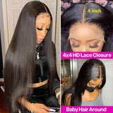 4x4 Lace Front Wigs Human Natural Hair, Straight, 180% Density, Pre Plucked Hairline, 16-30inch