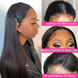 5x5 Lace Front Wigs Human Natural Hair, Straight, 180% Density, Pre Plucked Hairline, 16-30inch