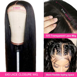 5x5 Lace Front Wigs Human Natural Hair, Straight, 180% Density, Pre Plucked Hairline, 16-30inch