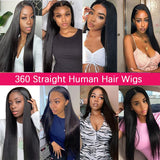 360 Lace Front Wigs Human Natural Hair, Straight, 180% Density, Pre Plucked Hairline, 16-30inch