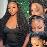 13x4 Lace Front Wigs Human Natural Hair, Deep Wave, 180% Density, Pre Plucked Hairline, 16-30inch