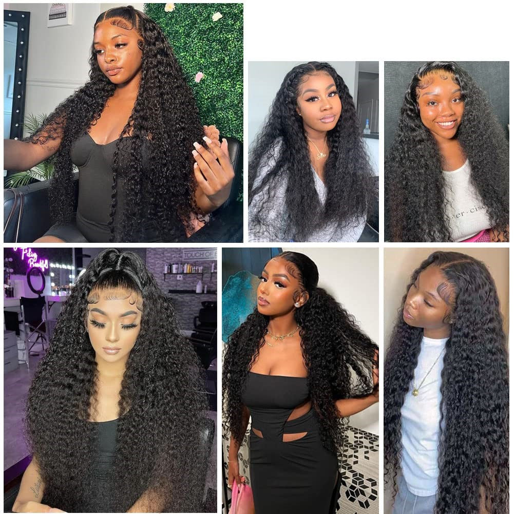 30 inch Deep Wave Lace Front Wigs Pre Plucked Hairline with Baby Hair 180%  Density Glueless 13x4 HD Transparent Deep Curly Lace Frontal Wigs  Unprocessed Brazilian Virgin Human Hair Wigs for Women