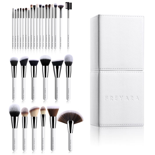 Professional Makeup Brushes Set 30pcs Complete Collection White with Brushes Holder White