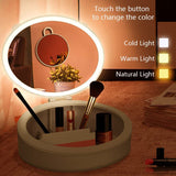 Portable LED Makeup Mirror 1X/10X with Organizer, 3 Light Mode