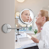 1X/10X Wall Mounted Makeup Mirror, 8" Double Sided Vanity Mirror for Bathroom, 360 Rotating Extendable, 3 Light Mode Smart Touch