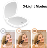 Mini LED Makeup Mirror, 1X/5X Double Sided, Portable for Travel, USB Rechargeable