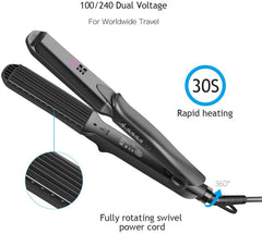 Hair Crimper and Straightener Iron, 160°C-220°C 30s Fast Heating, 4 Interchangeable Ceramic Plates, UK Plug