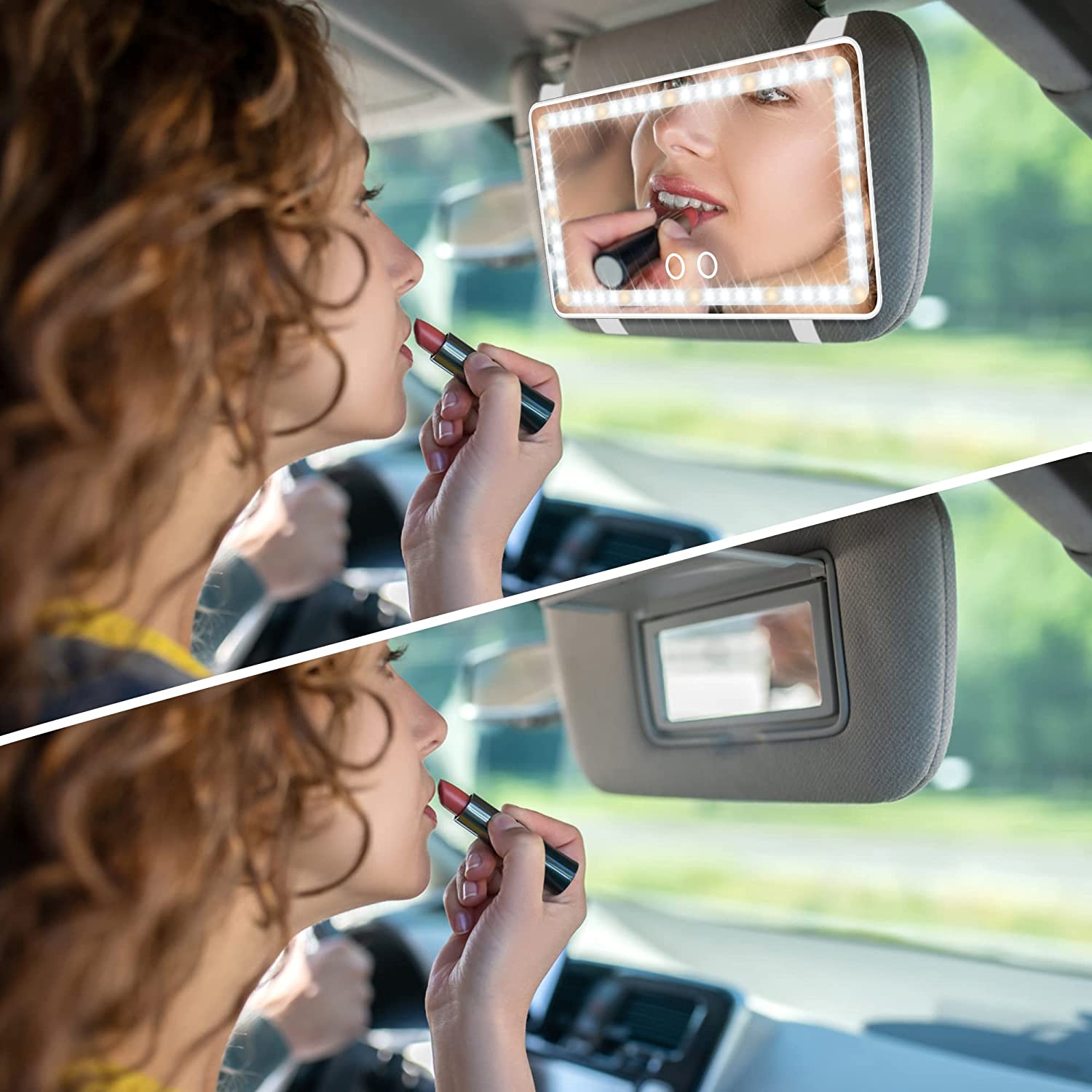 Car Sun Visor Makeup Mirror, 3 Light Modes, 60 LEDs, Smart Touch, USB –  FREYARA UK