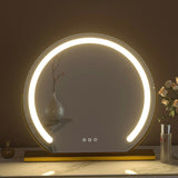 Round Makeup Vanity Mirror 24"/60cm Large for Dressing Table, LED Strip, 3 Light Mode, 360° Rotating, Adjustable Brightness, UK Plug