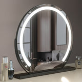 Round Makeup Vanity Mirror 24"/60cm Large for Dressing Table, LED Strip, 3 Light Mode, 360° Rotating, Adjustable Brightness, UK Plug