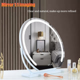 Round Makeup Vanity Mirror 24"/60cm Large for Dressing Table, LED Strip, 3 Light Mode, 360° Rotating, Adjustable Brightness, UK Plug