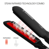 Infrared Steam Hair Straightener, 2" Tourmaline Ceramic Plate, 120℃-230℃ 10 Temps Fast Heating, UK Plug