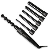 6in1 Hair Curling Iron Interchangeable, 9mm-32mm Tourmaline Ceramic Barrel, 150°C-210°C 2 Temps Mode, UK Plug