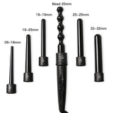 6in1 Hair Curling Iron Interchangeable, 9mm-32mm Tourmaline Ceramic Barrel, 150°C-210°C 2 Temps Mode, UK Plug